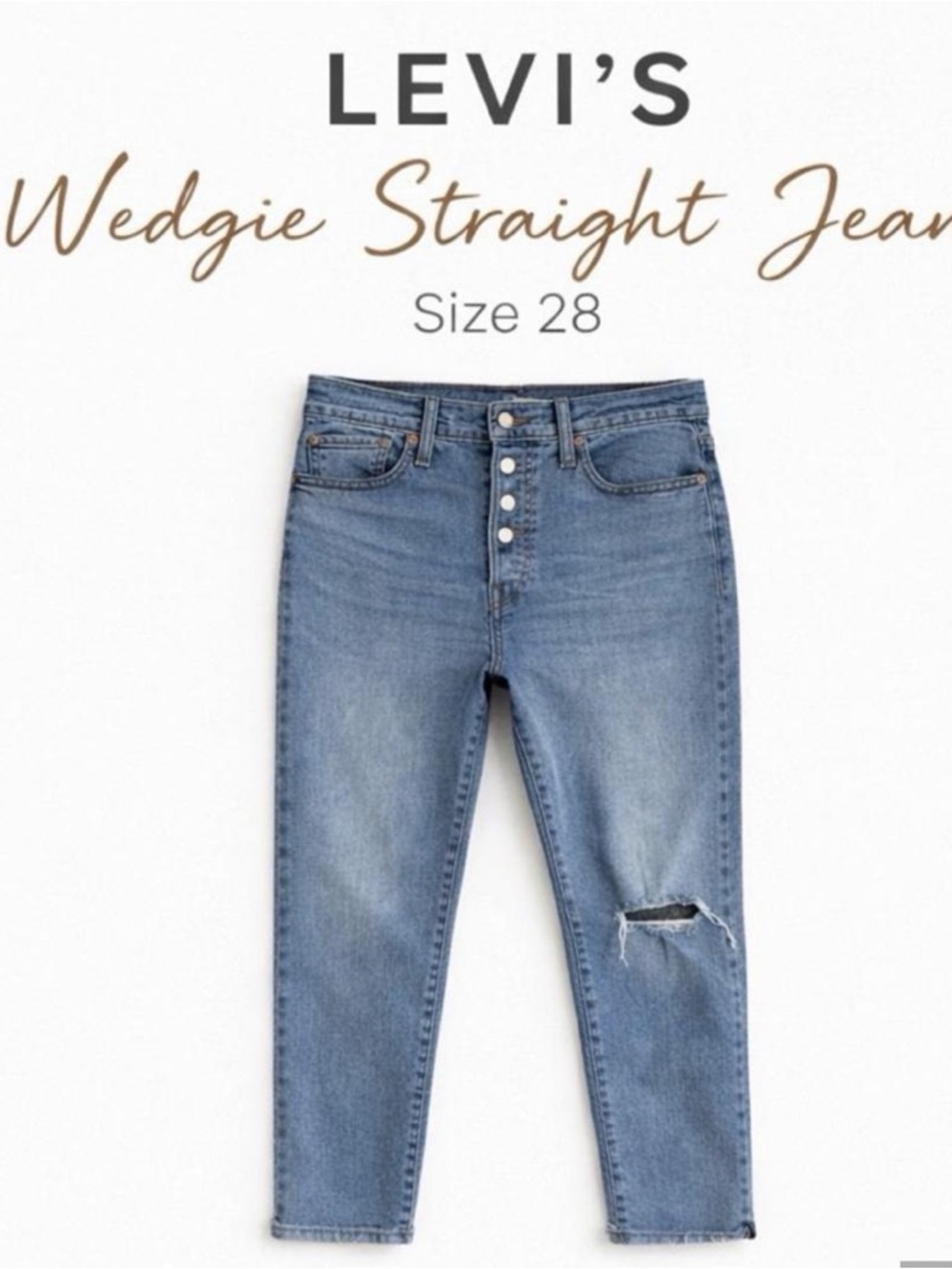 Levi’s Wedgie Straight Jeans Size 28 High Rise Button Fly Distressed Crop Denim
